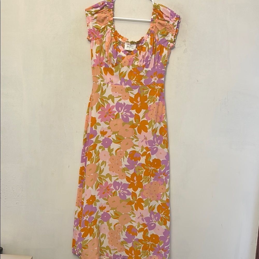 The Native One orange pink floral side slit maxi dress Size S EUC
